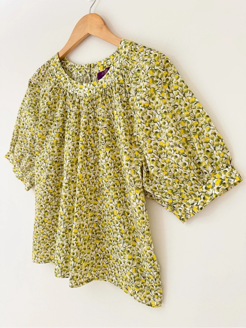 J. Crew High-neck Puff-sleeve Smock Top in Liberty Eliza's Yellow Fabric, Size L